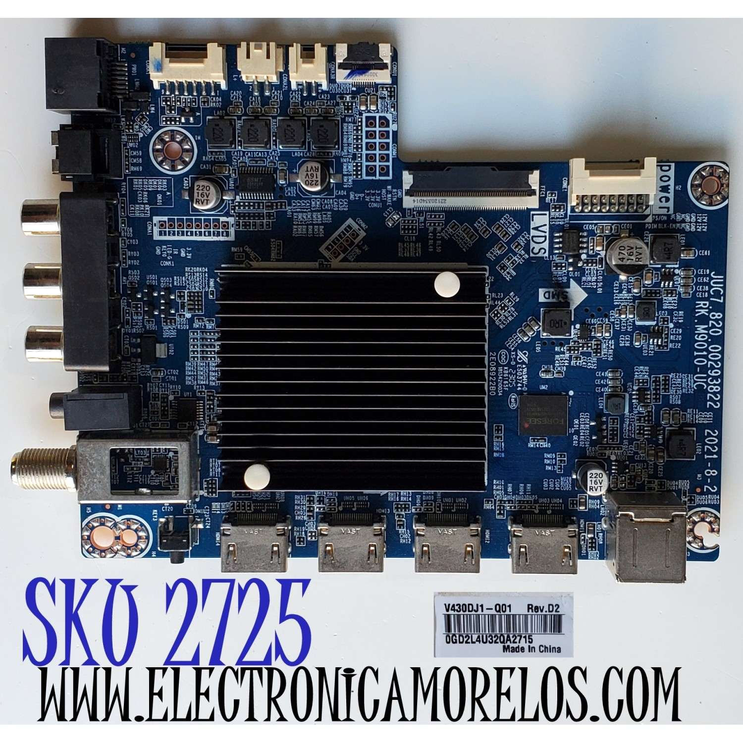 MAIN PARA TV WESTINGHOUSE•ROKU TV 4K•UHD•HDR / NUMERO DE PARTE JUC7.820.00293822 / RK.M9010-UC / ZB2A3FN / ZB2A3FNM000494 / PANEL C430Y19-5C / DISPLAY V430DJ1-Q01 REV.D2 / MODELO WR43UX4210