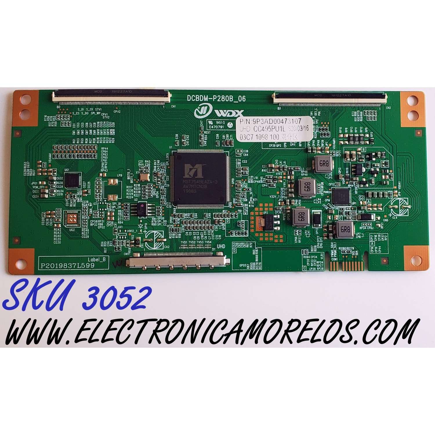 T-CON PARA TV POLAROID / NUMERO DE PARTE 9P3AD00473107 / DCBDM-P280B_06 / CC495PU1L / P2019837L599 / DISPLAY CC495PU1L01 / MODELO WT50U7