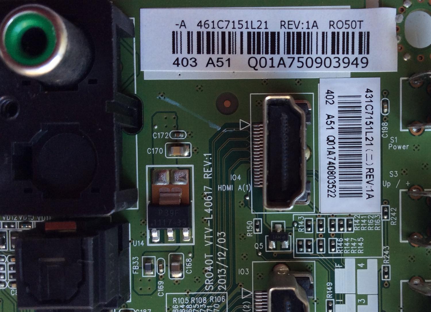 MAIN / TOSHIBA 75037553 / 431C7151L21 / 461C7151L21 / SR040T VTV-L40617 / PANEL V500HJ1-ME1 Rev.C2 / MODELO 50L1400U - Imagen 2