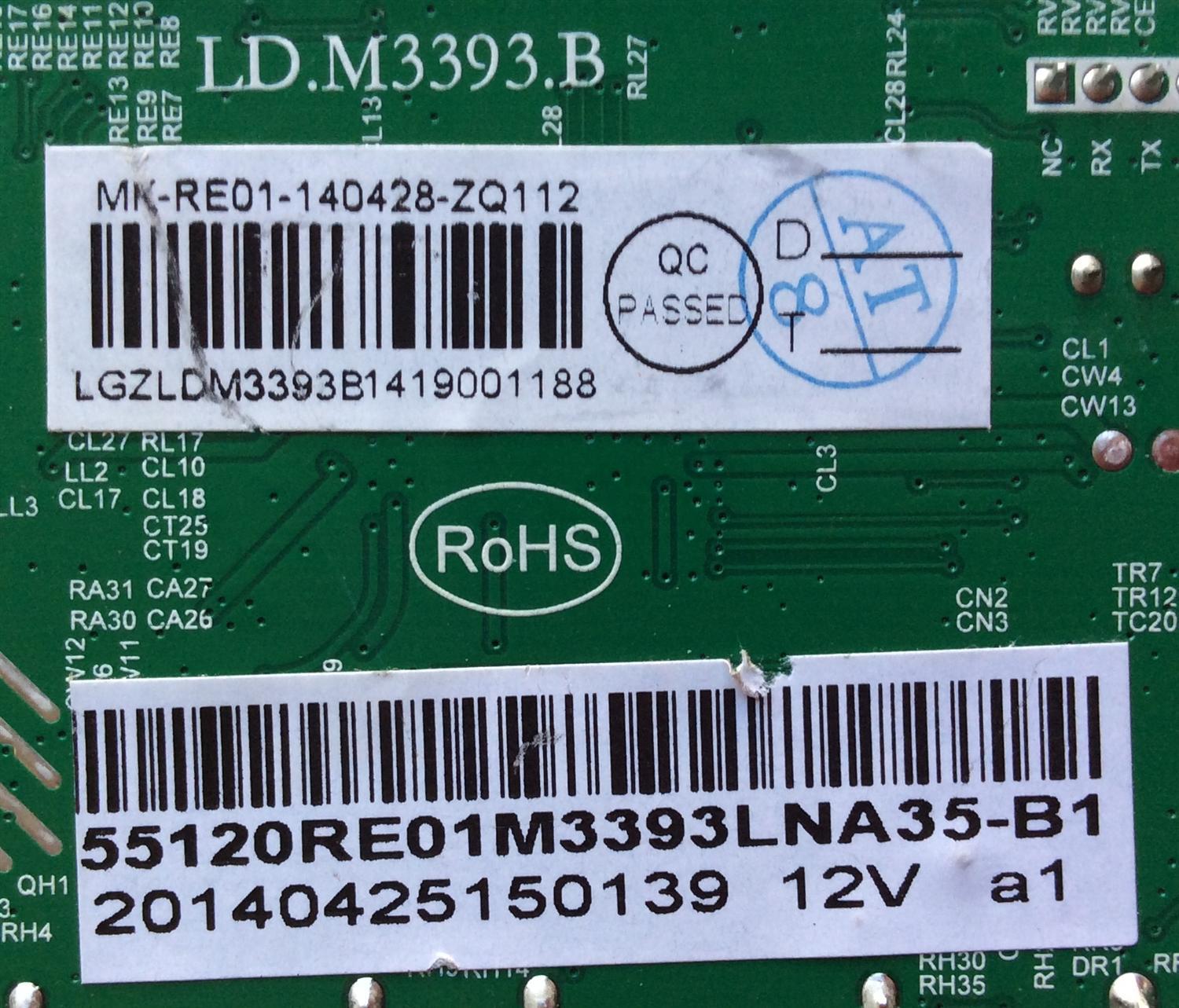 MAIN / RCA 55120RE01M3393LNA35-B1 / LD.M3393.B / MK-RE01-140428-ZQ112 / 55120RE01M3393LNA35-B1 / MODELO LED55C55R120Q / PANEL T550HVN03.0-12V	 - Imagen 3
