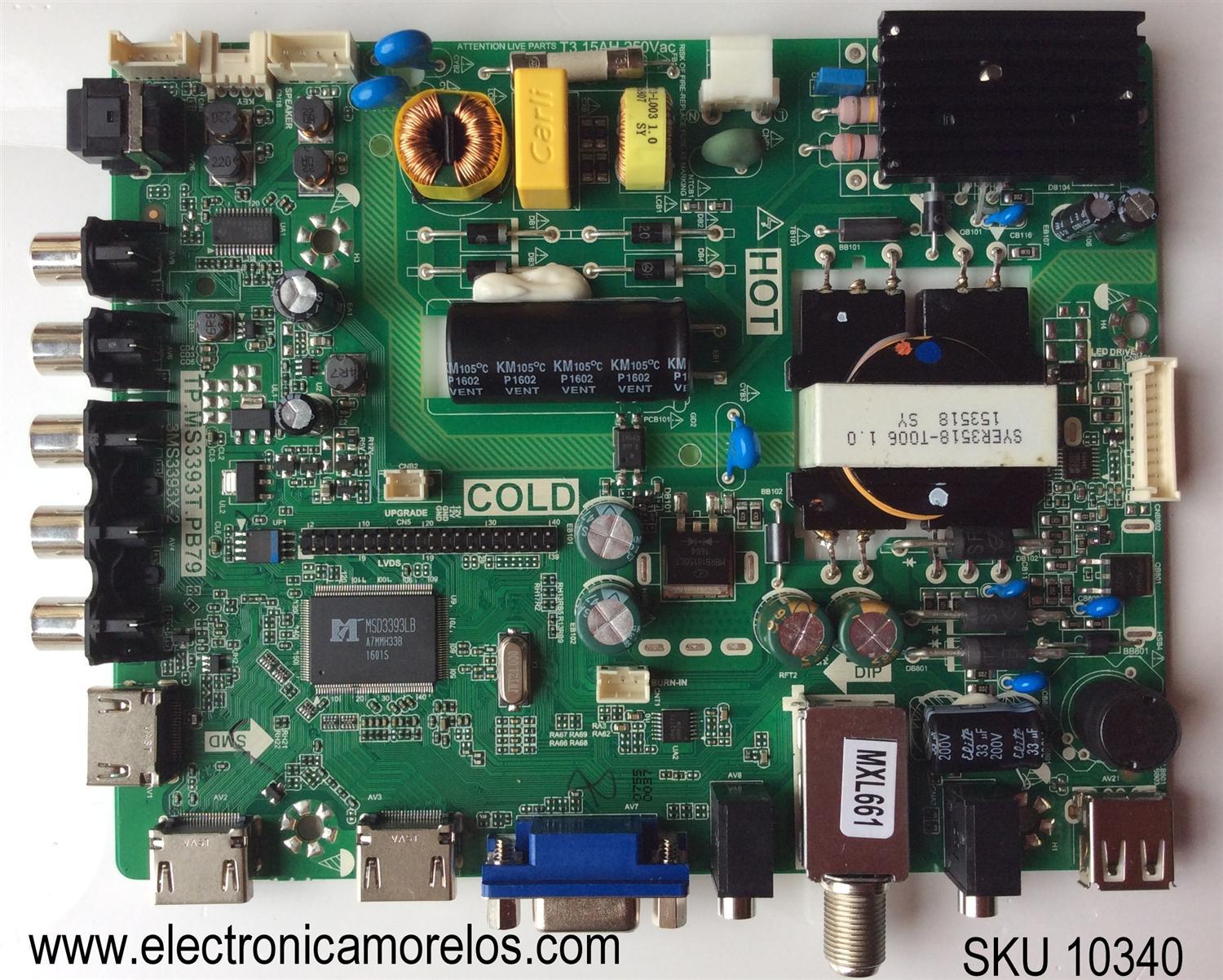 MAIN FUENTE PARA TV DAEWOO B16020755 / L32R6400TN / 02-SHG39A-C001019 / TP.MS3393T.PB79 / 3MS3393X-2	/ MODELO L32R6400TN