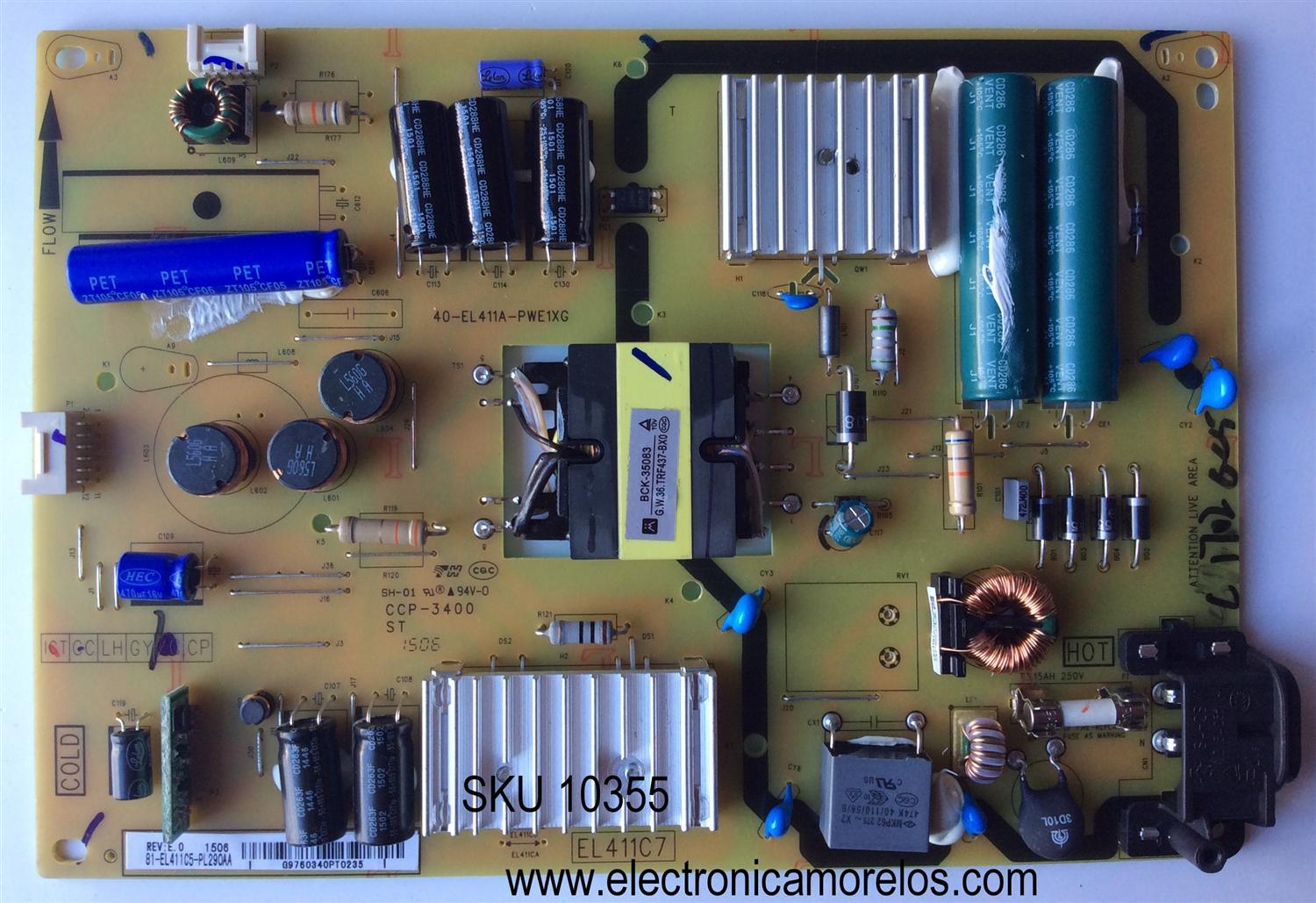 FUENTE DE PODER / TCL 81-EL411C5-PL290AA / 40-EL411A-PWE1XG / EL411C7 / CCP-3400	