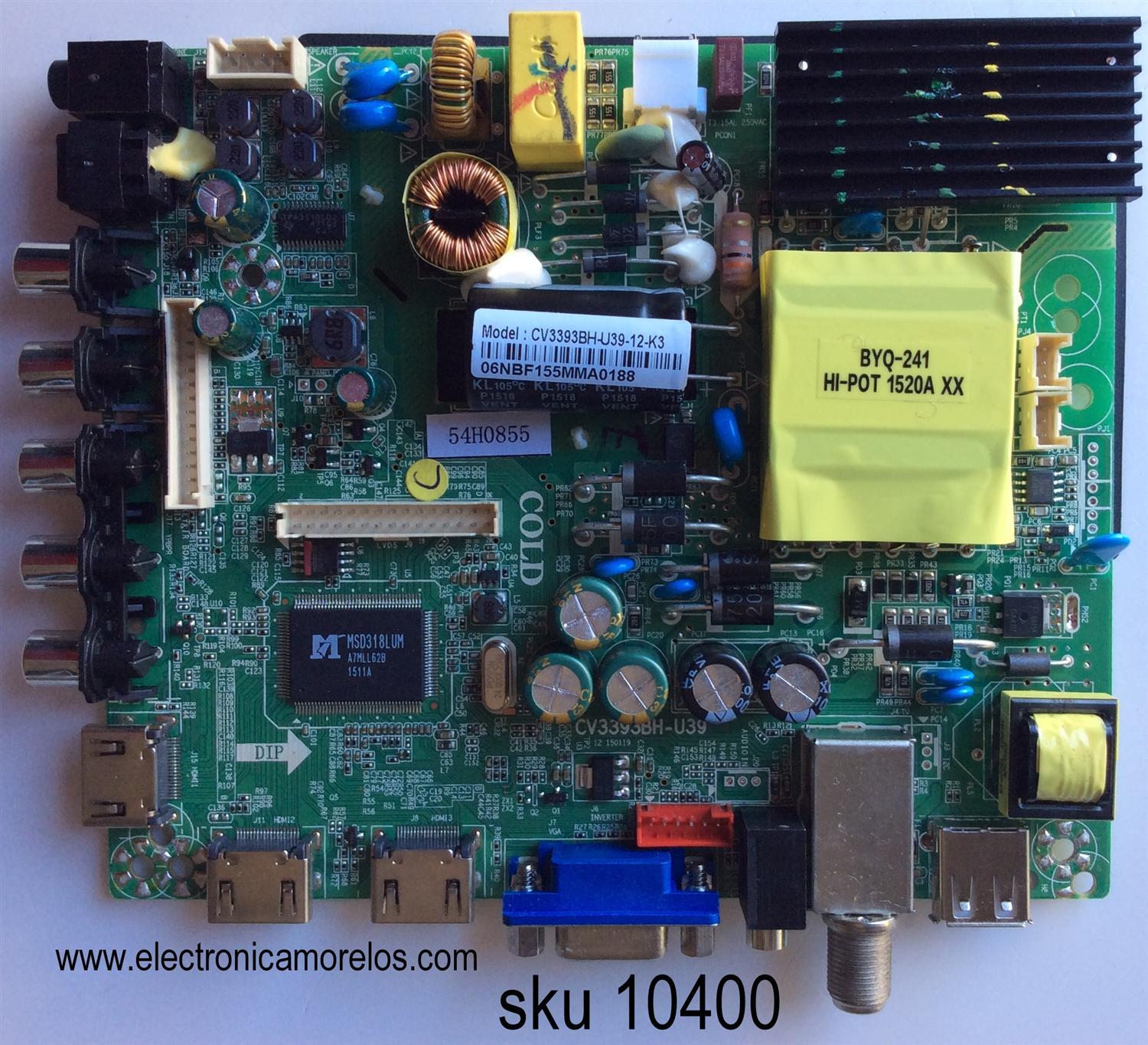 MAIN  FUENTE SEIKI / SY15196 / CV3393BH-U39-12-K2 / 1.81.60.00308 / 890-M00-06NBF / 54H0855 / MODELO SE40FV 40C0M0B / PANEL T395-OCL-DLED (VER1.A)	
