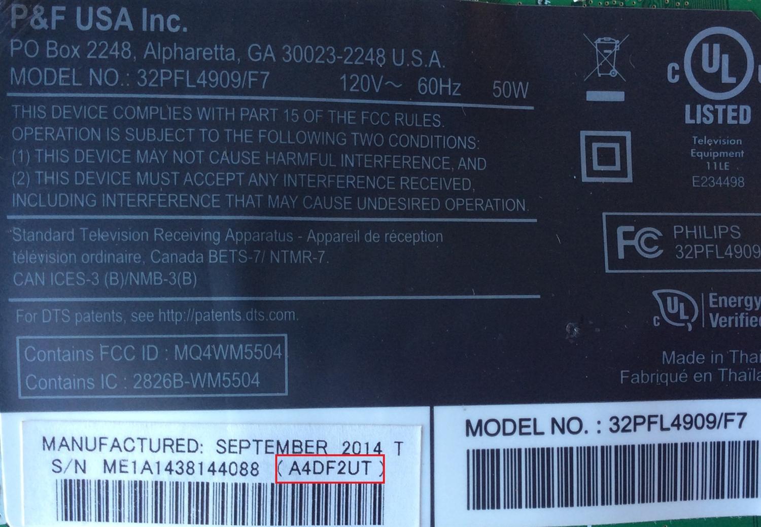 MAIN / PHILIPS A4DF2UT / BA3RM0G0401 4 / MODELO 32PFL4909/F7 / PANEL U44F4XT	 - Imagen 2
