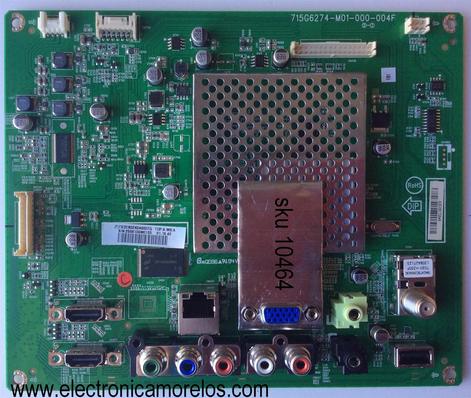 MAIN / VIZIO TXDCB02K049007Q / 756TXDCB02K049 / 756XECB02K008 / 715G6274-M01-000-004F / SUSTITUTAS 756XDCB02K049 / 756XECB02K008 / MODELO E280I-A1 LTT3PRAQ / PANEL TPT275B5-A014 REV:S11A	