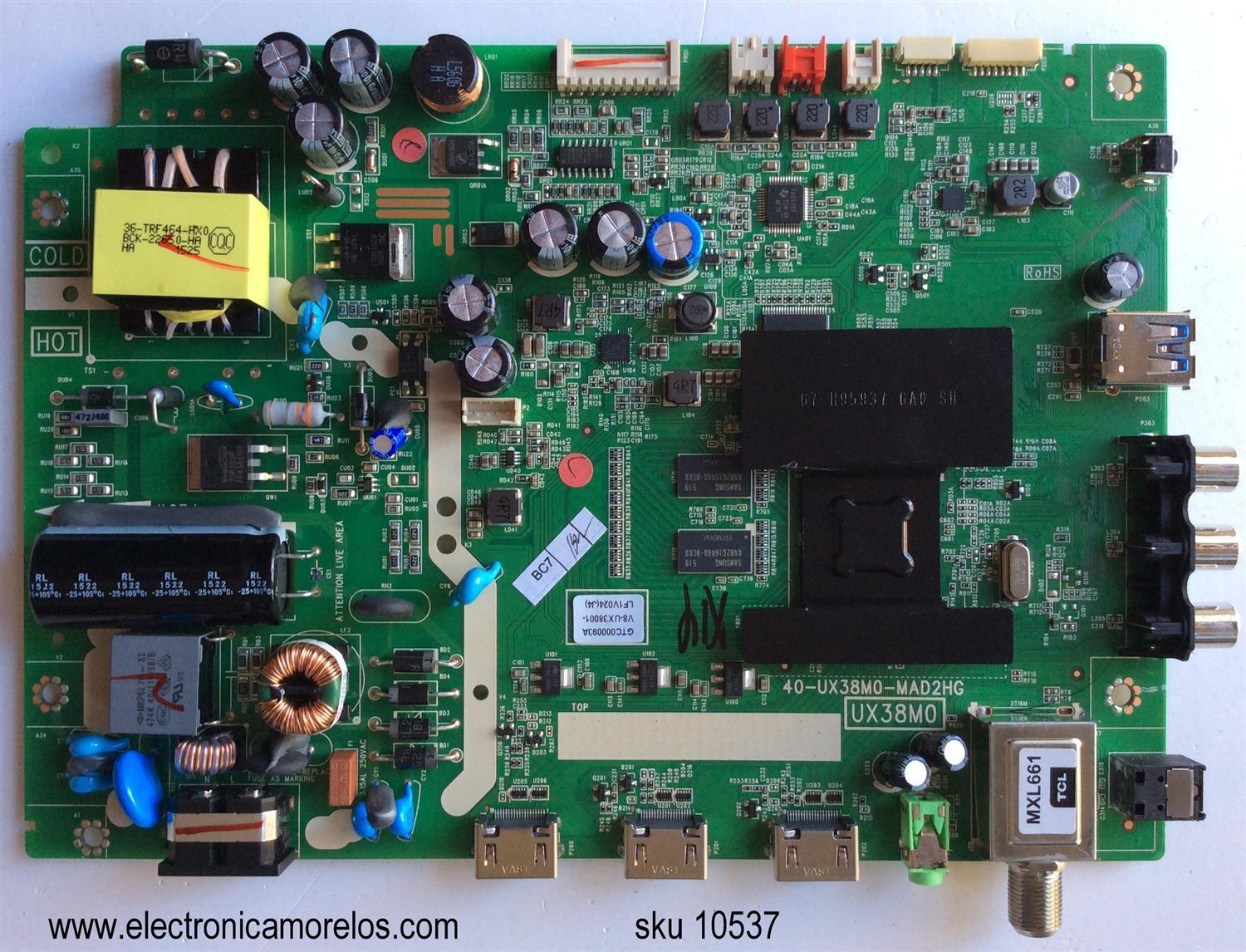 FUENTE / MAIN / (COMBO) / TCL V8-UX38001-LF1V024 / GTC000093A / 40-UX38M0-MAD2HG / MODELO 32S3750TLAA	