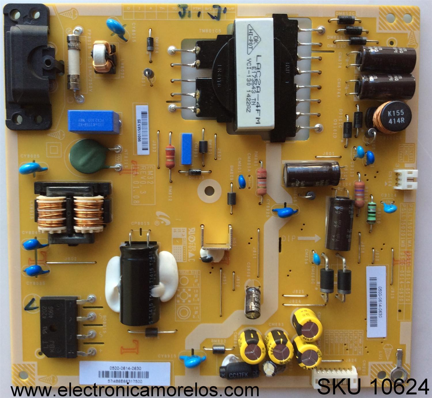 FUENTE DE PODER / JVC 0500-0614-0630 / PSLL750201MB / MODELO EM32FL	