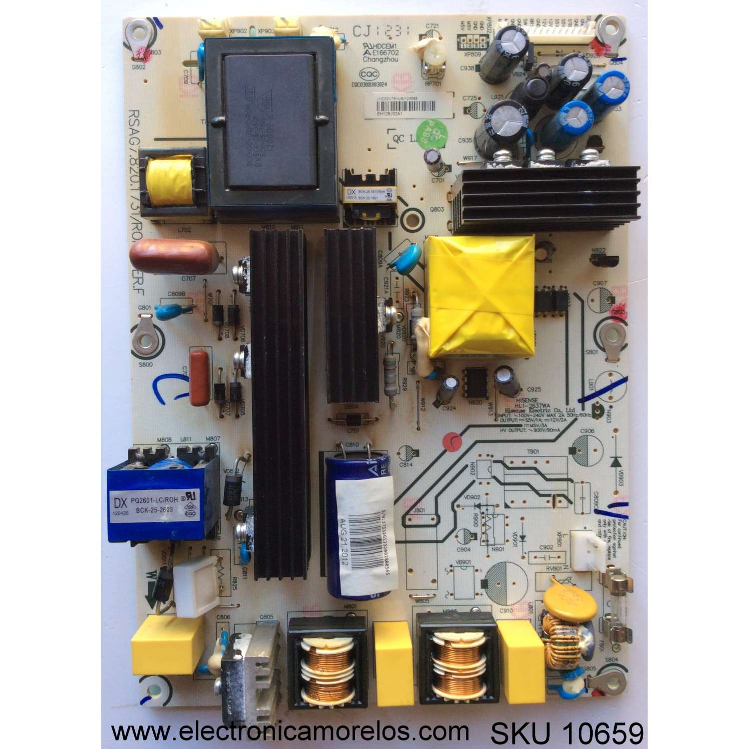 FUENTE DE DE PODER PARA TV HISENSE / NUMERO DE PARTE 123568 / RSAG7.820.1731/ROH / CQC03001003024 / E166702 / LHD32V78HUS / HLI-2637WA / PANEL LC320WXE (SB)(V2) / MODELOS H32V77C / LHD32V78HUS