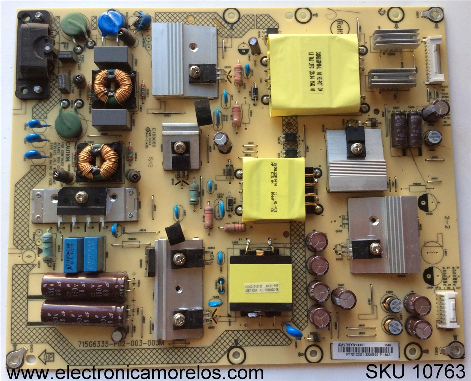 FUENTE DE PODER / SHARP PLTVFY721XX01 / 715G6335-P02-003-003M / MODELO LC-50LB371U / PANEL TPT500J1-HVN08.A REV:S800B	