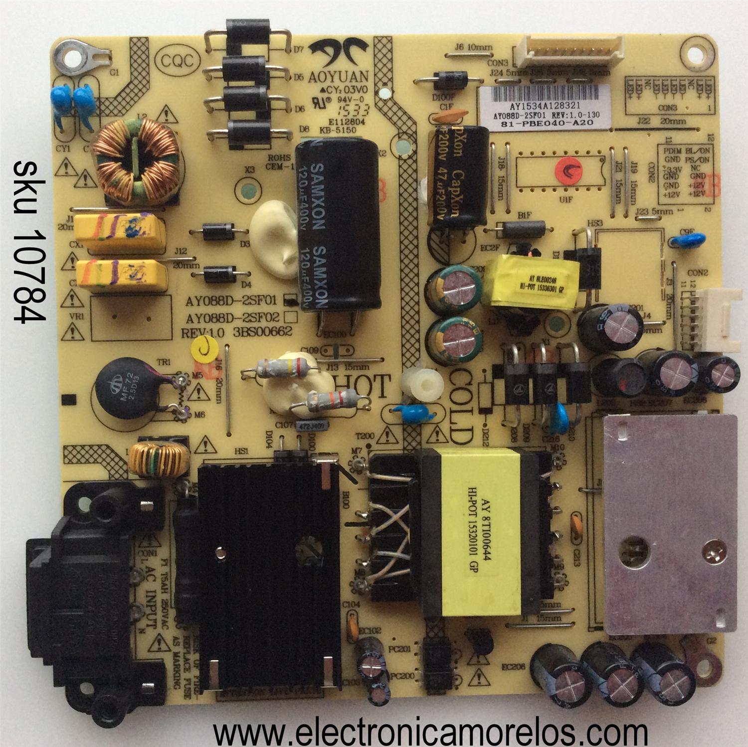 FUENTE DE PODER / INSIGNIA 81-PBE040-A20 / AY088D-2SF01 / 3BS00662 / AY1537A02 / PANEL LVF400SSDX E8 V3 / MODELO NS-40DR420NA16