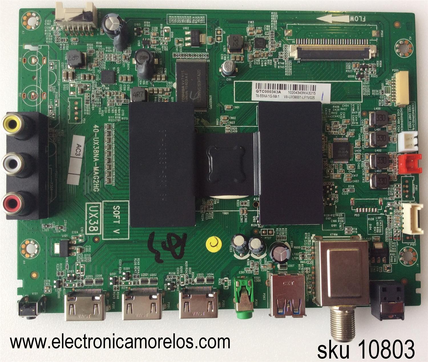 MAIN / TCL GTC00034A / T8-55NA1G-MA1 / V8-UX38001-LF1V025 / 40-UX38NA-MAG2HG / UX38 / MODELO 55FS3750 / PANEL LVF550CS0T	