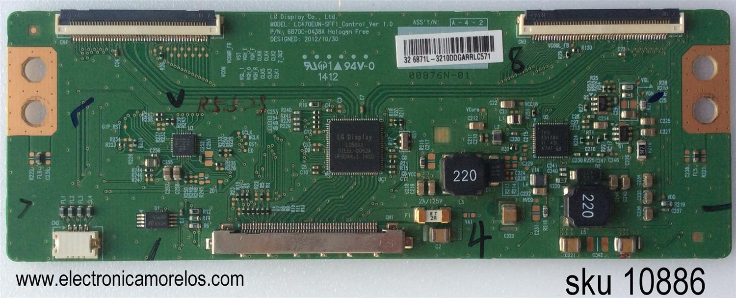 T-CON PARA TV VIZIO / NUMERO DE PARTE 6871L-3210D / 6870C-0438A / LC470EUN-SFF1 / LC470EUN-SFF1_CONTROL_VER 1.0 / 3210D / NUMERO DE PANEL TPT315B5-EUJFFE REV:S1G / U320DF01-TG101 / MODELOS LE32E6R9 / 32L2400U / E32-C1 / LC-32LB261U