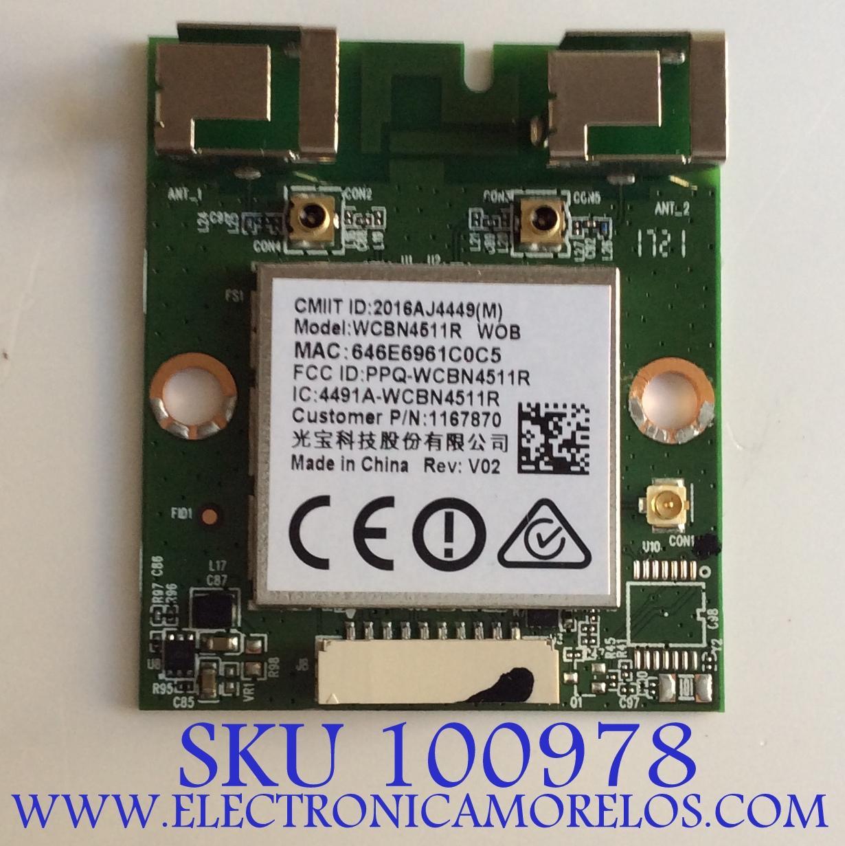 MODULO WIFI HISENSE  / 323K698020AD / WCBN4511P_WOB / E220370 / BTC-202  B / MODELO 65H9D PLUS