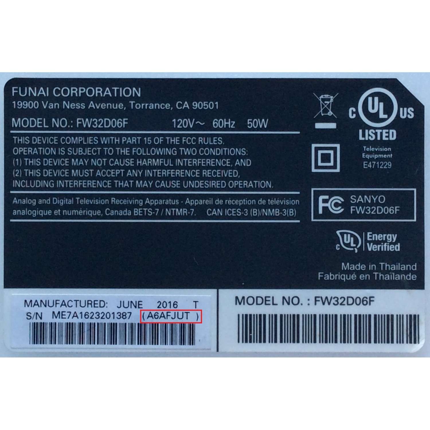 FUENTE / MAIN / (COMBO) / SANYO A6AFJUT / BA4AFSG0201 1 / MODELO FW32D06F ME7 / PANEL U64F4XT	 - Imagen 2