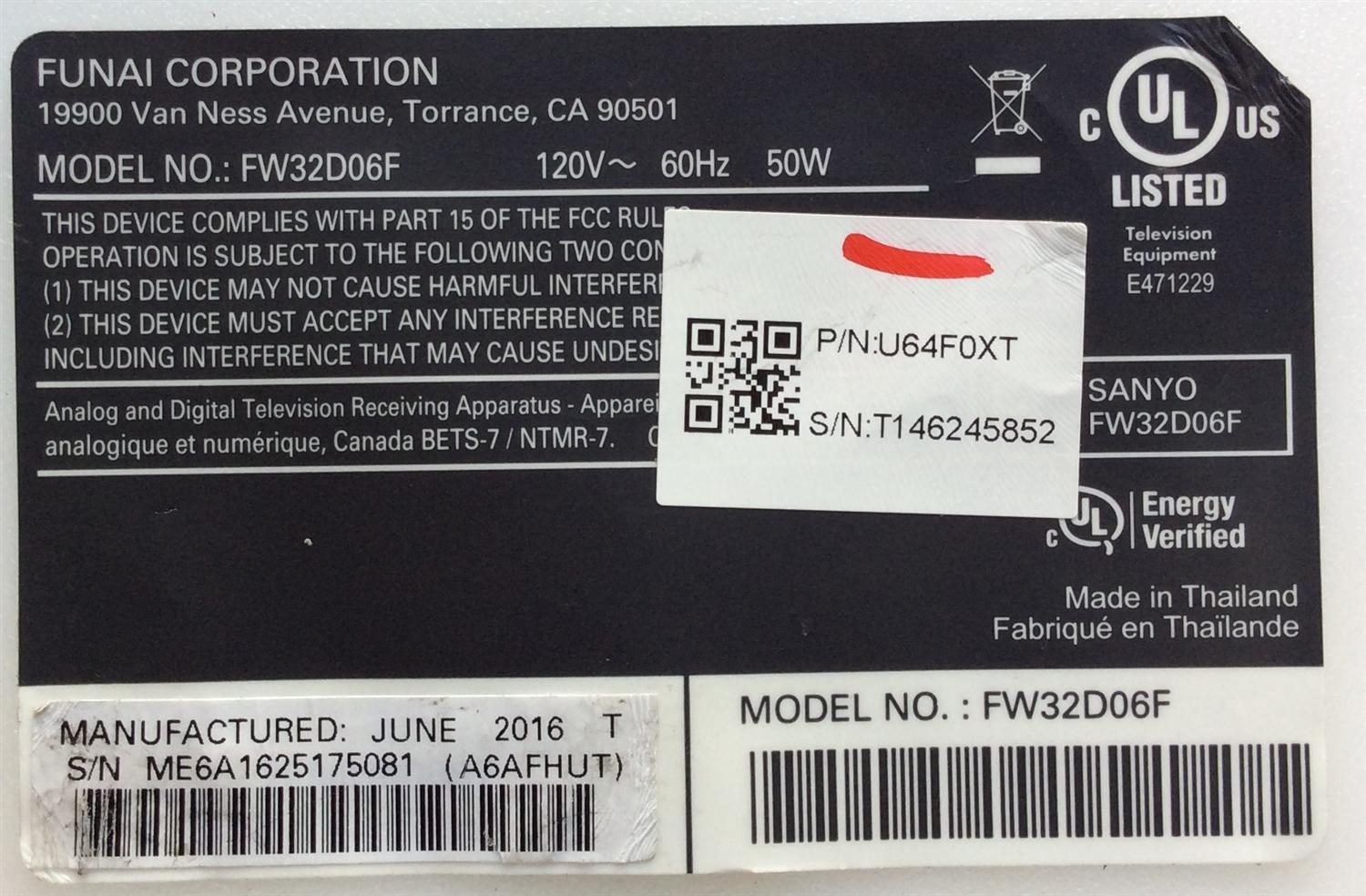 FUENTE / MAIN / SANYO A6AFHUT / BA4AFSG0201 1 / MODELO FW32D06F ME6 / PANEL U64F0XT	 - Imagen 2