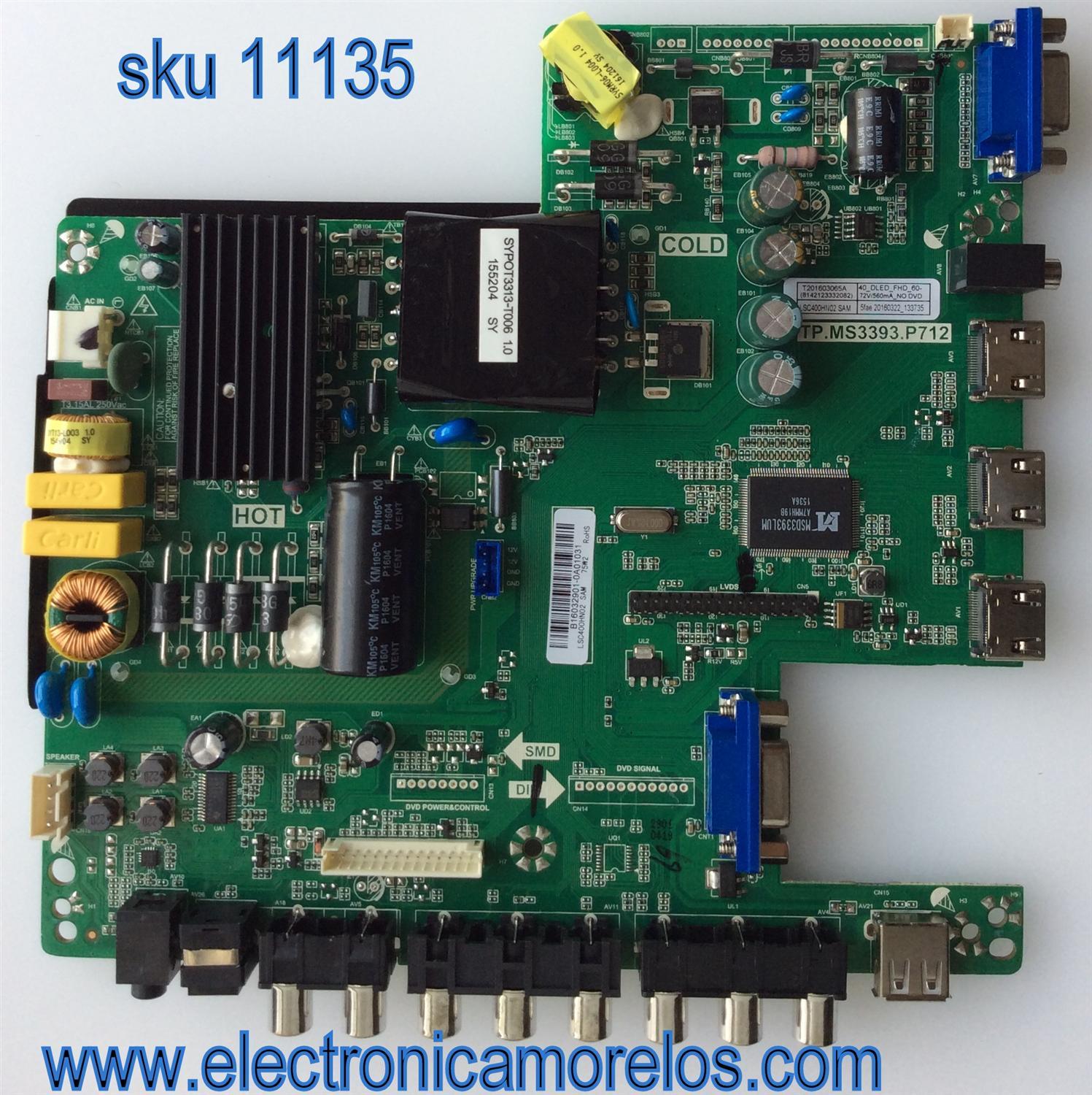 MAIN / FUENTE / (COMBO) SCEPTRE B16032901 / TP.MS3393.P712 / MODELO X40 SBNV93CD / PANEL LSC400HN02-G02	