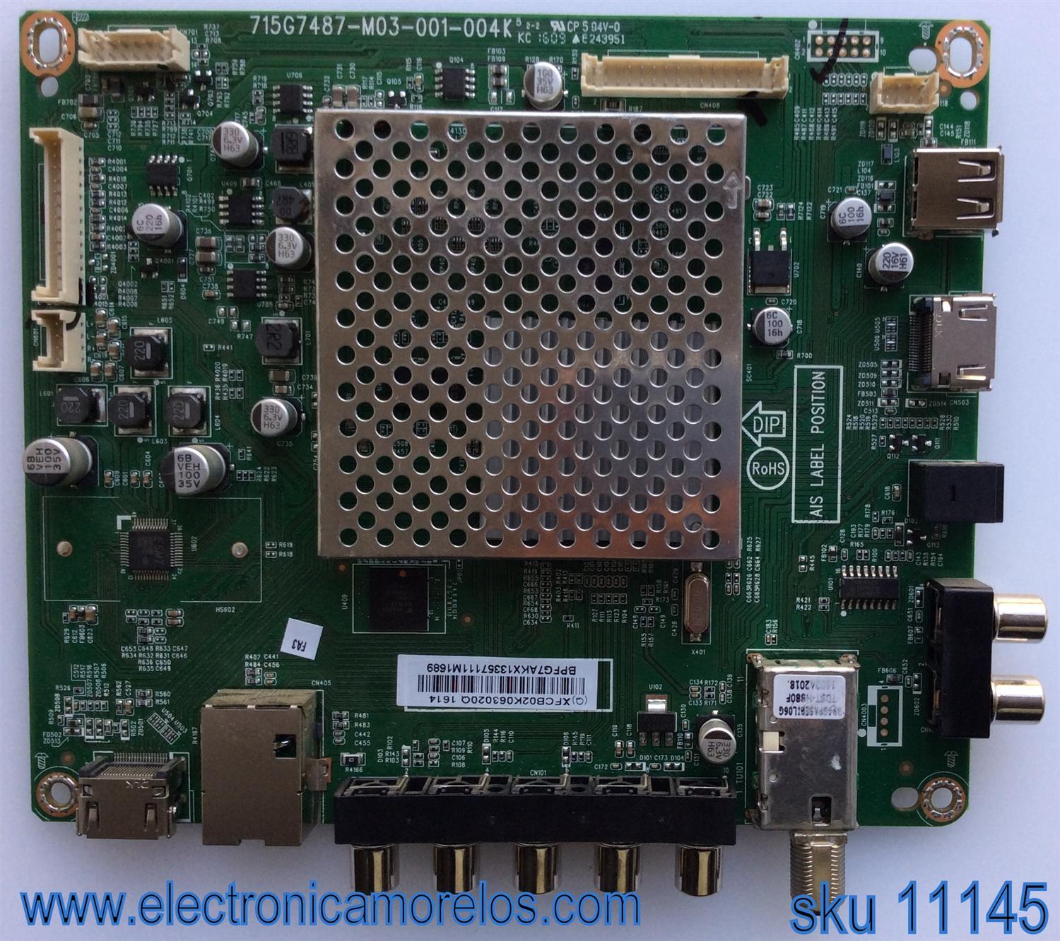 MAIN PARA TV VIZIO / NUMERO DE PARTE 756TXFCB02K063 / XFCB02K063 / 715G7487-M2A-001-004K / 715G7487-M03-001-004K / (Q)XFCB02K063020Q / PANEL TPT315B5-FHBN0.K REV:S49P2L / MODELOS D32X-D1 LTTUUKJS / D32x-D1 LTTUUKNS