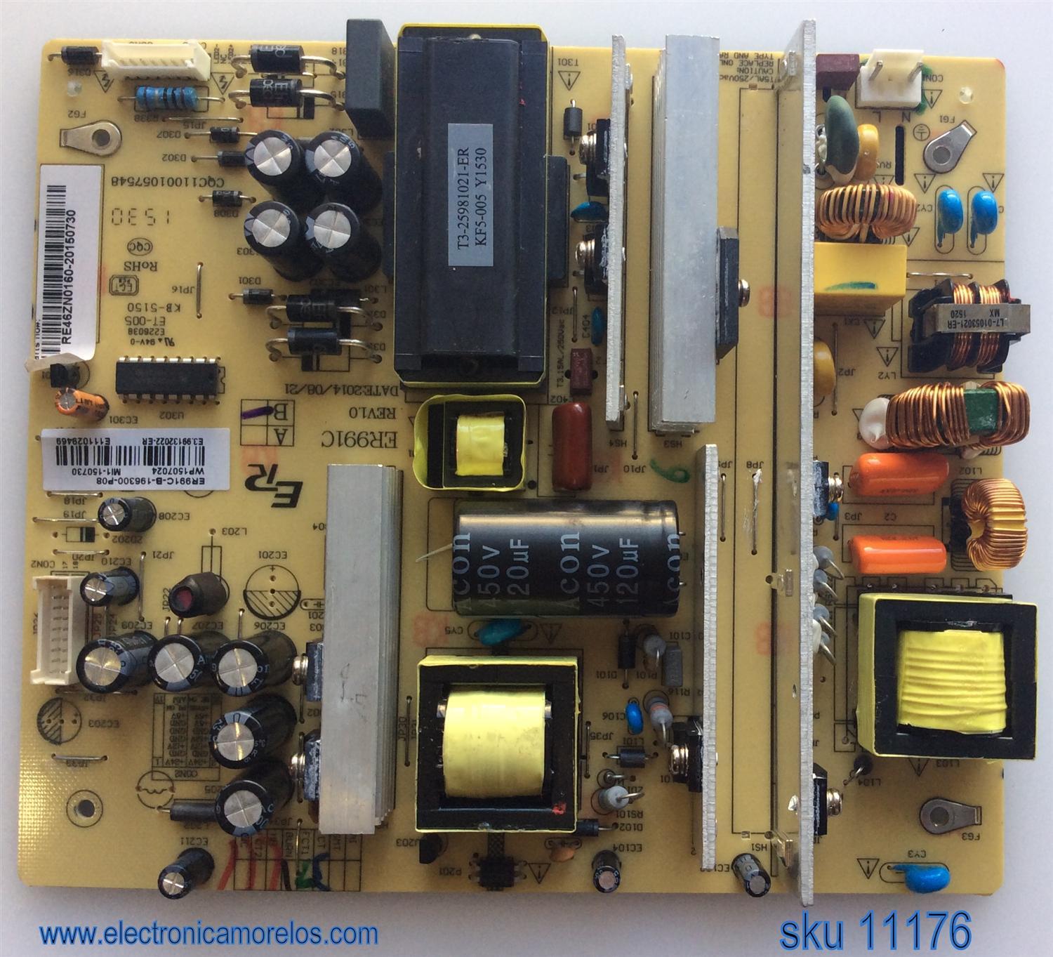 FUENTE DE PODER PARA TV RCA / RE46ZN0160 / ER991C-B-196300-P08 / CQC11001057548 / ER991C / MODELO LED58G45RQ	
