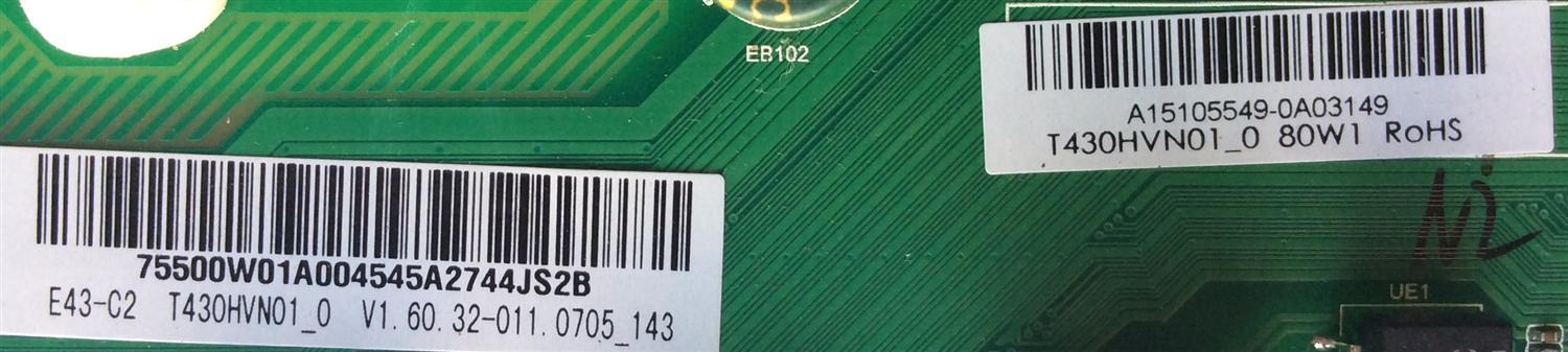 MAIN / FUENTE / VIZIO A15105549 / TP.MT5580.PB75 / MODELO E43-C2 LWZJSEAR / PANEL LC430DUY(SH)(A1) / T430HVN01_0	 - Imagen 2
