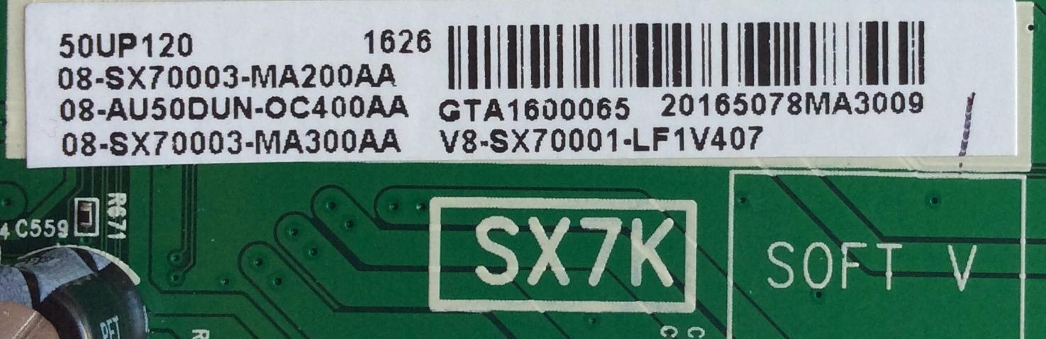 MAIN PARA TV TCL / NUMERO DE PARTE 08-AU50DUN-OC400AA / 40-SX7KNA-MAG4HG / 08-SX70003-MA300AA / 08-SX70003-MA200AA / SX7K / GTA1600065 / V8-SX70001-LF1V406 / V8-SX70001-LF1V407 / PANEL LVU500ND1L / MODELO 50UP120 / 50UP120TBAA - Imagen 2