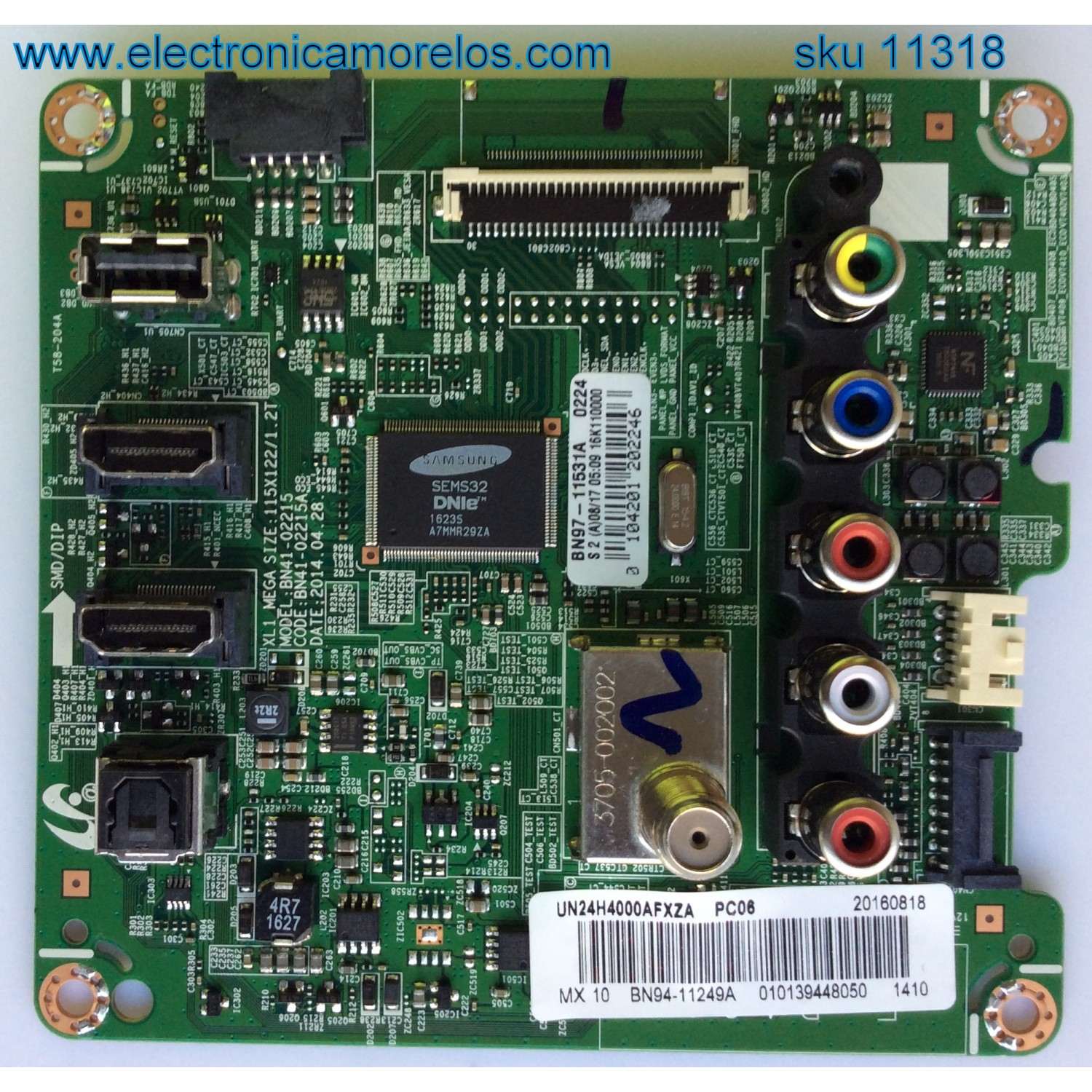 MAIN PARA TV SAMSUNG / NUMERO DE PARTE BN94-11249A / BN41-02215A / BN97-11531A / BN9411249A / PANEL V236BJ1-LE2 REV.C7 / MODELO UN24H4000 / UN24H4000AFXZA IP02