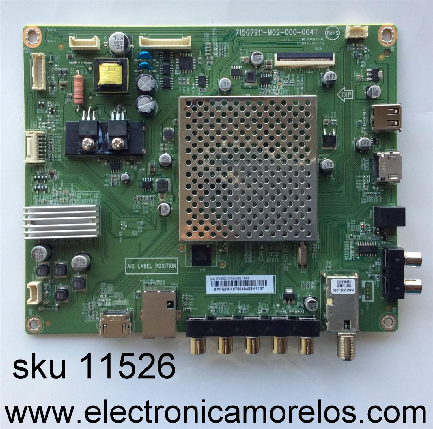 MAIN PARA TV VIZIO / NUMERO DE PARTE XFCB02K074 / 715G7911-M02-000-004T / 756TXFCB02K074 / XFCB02K074010Q / PANEL TPT400LA-HN02.S REV:SG02B / MODELO D40-D1 LTTETVFS