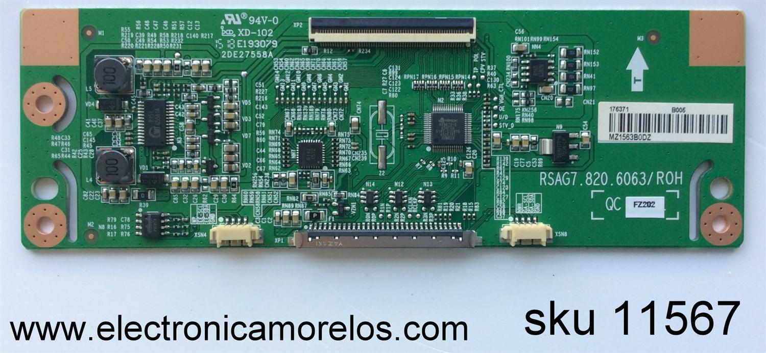 T-CON ORIGINAL PARA TV HISENSE / NUMERO DE PARTE 176371 / RSAG7.820.6063/ROH / PANEL HD315DH-B12\L1\S0\GM\ROH / MODELO 32H5B