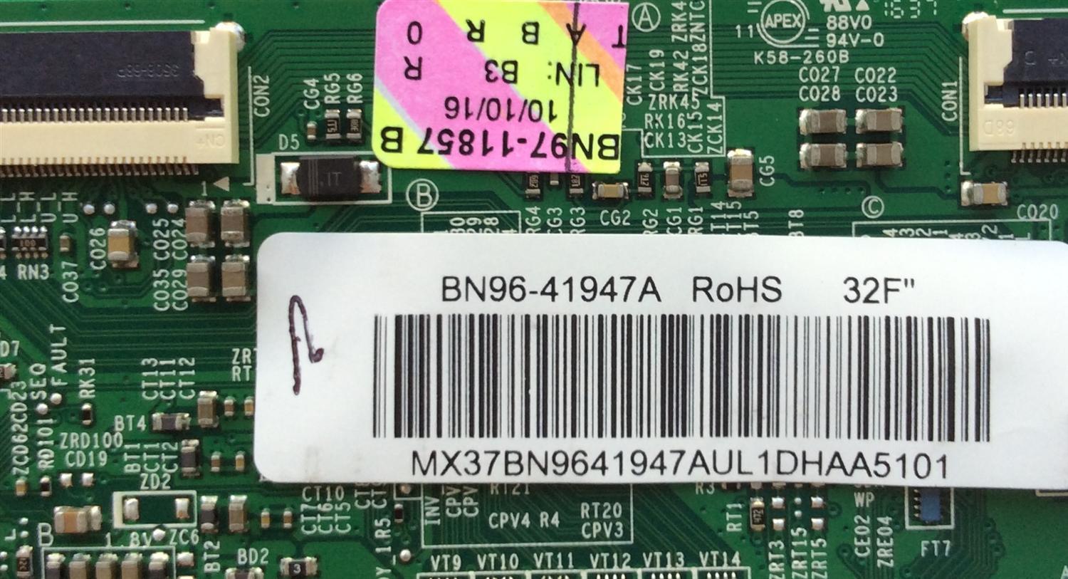 T-CON / SAMSUNG BN96-41947A / BN41-02292A / BN97-11857B / MODELO UN32J5003BFXZA FA01 / PANEL  CY-JJ032BGLV7H	 - Imagen 2