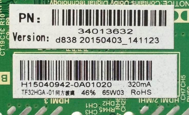 MAIN/ FUENTE / ELEMENT 34013632 / H15040942 / TP.MS3393.PB851 / MODELOELEFT326 /PANEL TF32HGA-01	 - Imagen 2