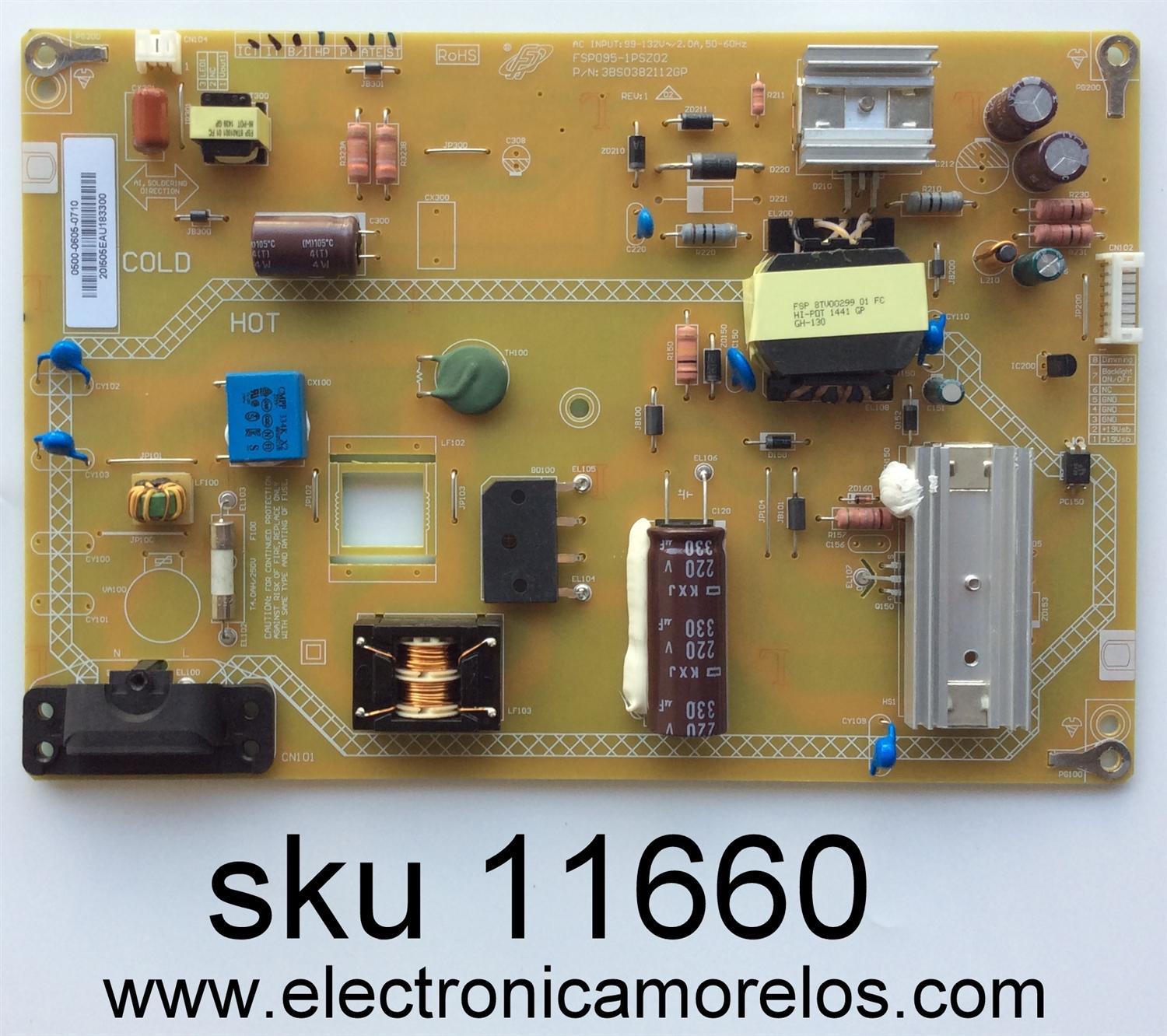 FUENTE DE PODER / JVC 0500-0605-0710 / FSP095-1PSZ02 / 3BS0382112GP / MODELO EM40NF5 / PANEL V400HJ6-PE1 REV.C1	