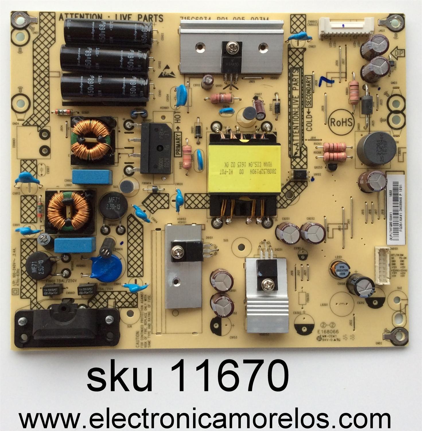 FUENTE DE PODER / SHARP PLTVFQ351XAV1 / PLTVFQ351XAV1 1622 / 715G6934-P01-005-003M / PANEL´S TPT430H3-HVN01.U REV:S271F / TPT430H3-HVN01.U REV:S081B / MODELO LC-43LB481U