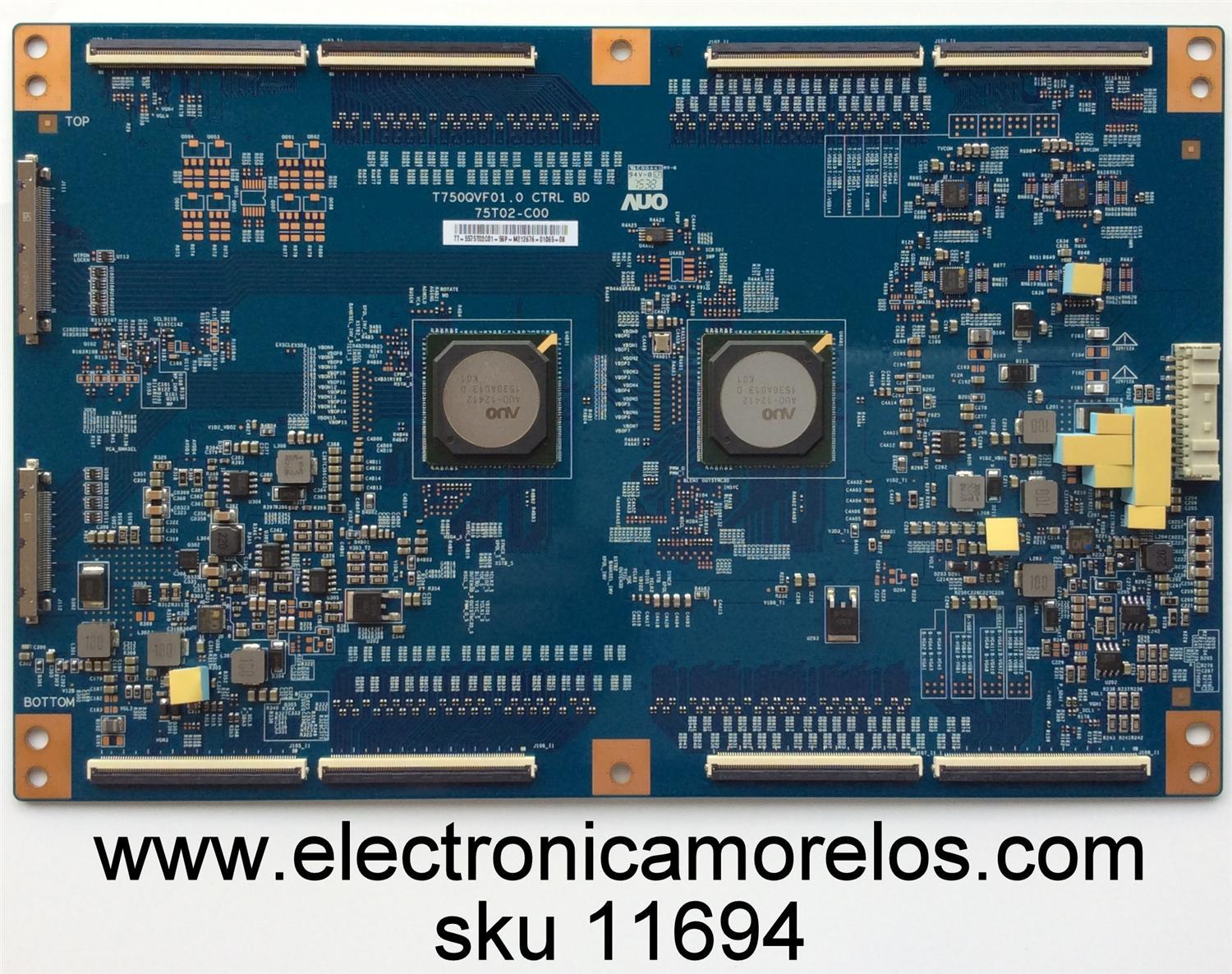 T-CON PARA TV VIZIO 4K UHD SMART TV / NUMERO DE PARTE 55.75T02.C01 / 5575T02C01 / 75T02-C00 / T750QVF01.0 CTRL BD / PANEL T750QVF01.0 / MODELOS M75-C1 / M75-C1 LTCASM / M75-C1 LTMASM / P75-C1 / P75-C1 LTMATK / P75-E1 / P75-E1 LTMAWL