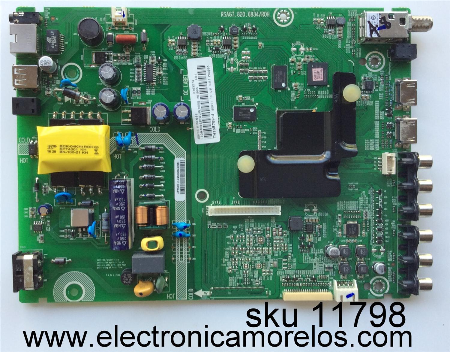 MAIN FUENTE HISENSE / 201996 / 200536 / RSAG7.820.6834/ROH / PANEL HD400DF-E32\S5\GM\ROH / MODELO 40H5B