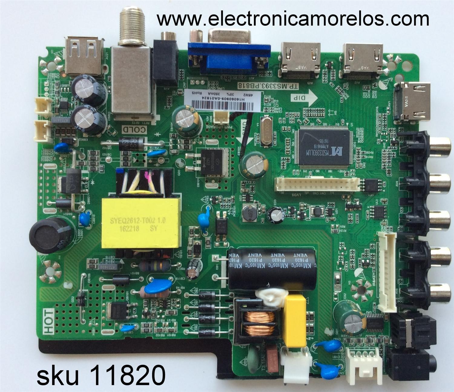 MAIN / FUENTE / ELEMENT 34016251 / TP.MS3393.PB818 / H16060909 / MODELO ELEFW328 / PANEL HV320WHB-N90	