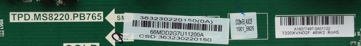 MAIN FUENTE (COMBO) PARA TV VIZIO 3632-3022-0150 / 363230220150(0A) / 66MDD2G7U11200A / TPD.MS8220.PB765 / A16077497 / MODELO D32HN-E0 LAUAVMBS / PANEL T320XVN02.F	 - Imagen 2
