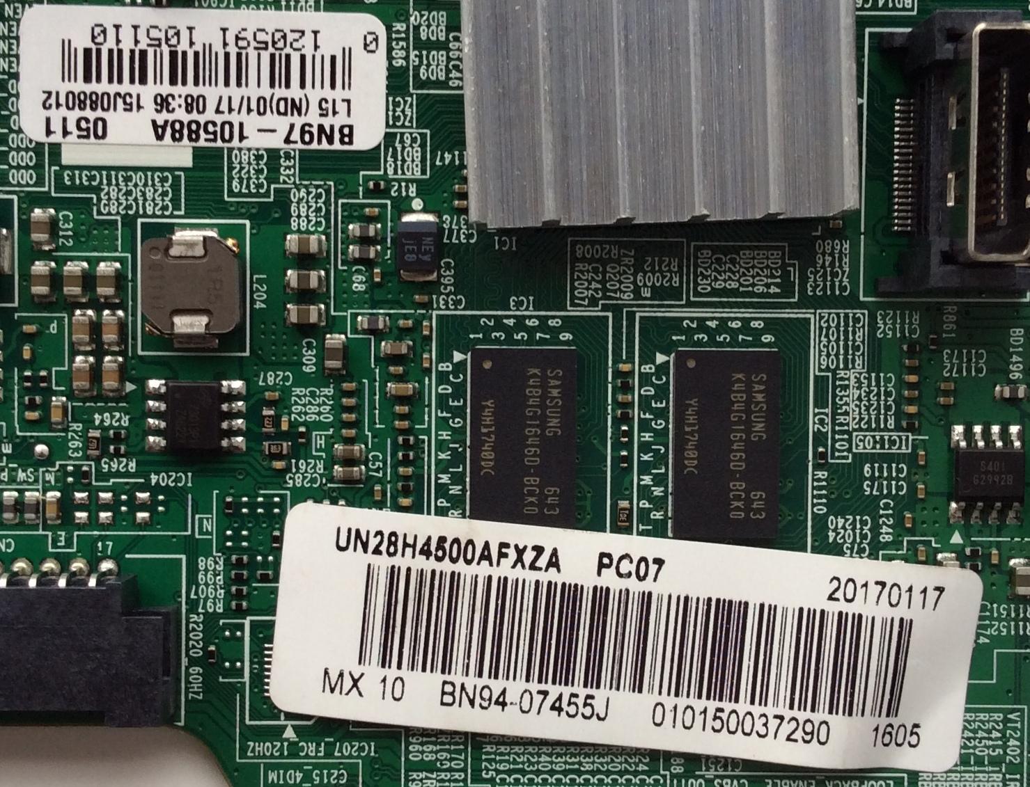 MAIN PARA TV SAMSUNG / NUMERO DE PARTE BN94-07455J / BN41-02245A / BN97-10588A / BN97-08156X / BN9407455J / PARTE SUSTITUTA BN94-00005P / PANEL CY-HH028AGEV1H / MODELOS UN28H4500 / UN28H4500AFXZC / UN28H4500AFXZA ES01 / UN28H4500AFXZA LS02 - Imagen 2