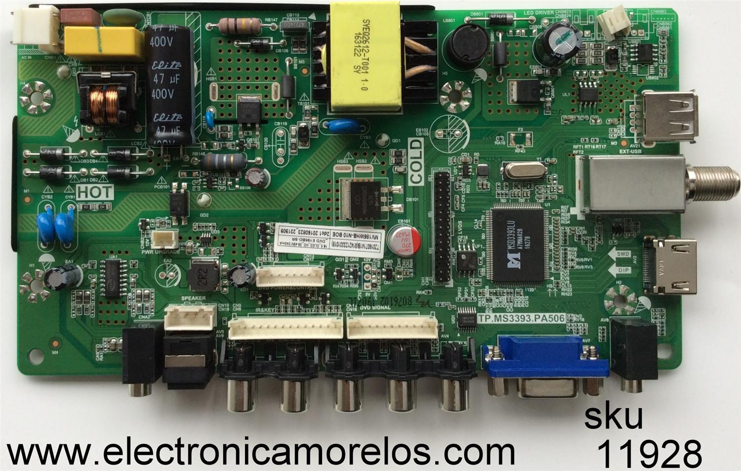 MAIN / FUENTE / (COMBO) K16089071 / TP.MS3393.PA506 / MODELO E19 BZQV93JB / PANEL MV185WHB-N10	