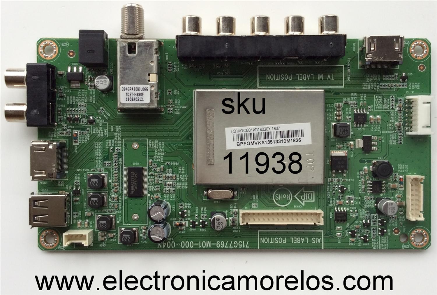 MAIN PARA TV VIZIO / NUMERO DE PARTE XGCB01K016 / 715G7769-M01-000-004N / 756TXGCB01K016 / 756TXGCB01K0160 / PANEL TPT315B5-1A058.L REV:S24A / MODELO D32HN-E1 LTT3VMAS