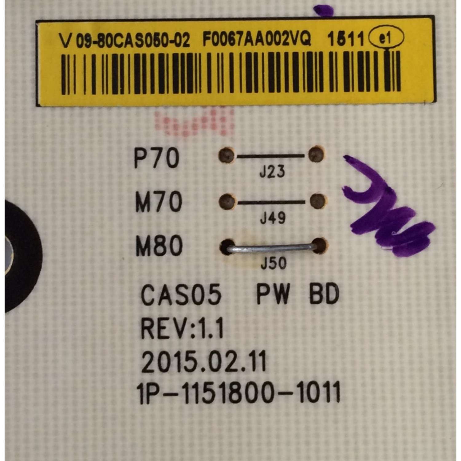 FUENTE DE PODER / VIZIO 09-80CAS050-02 / 1P-1151800-1011 / PANEL S800FUA-1 / MODELO M80-C3 / M80-C3 LFTRSXAR - Imagen 2