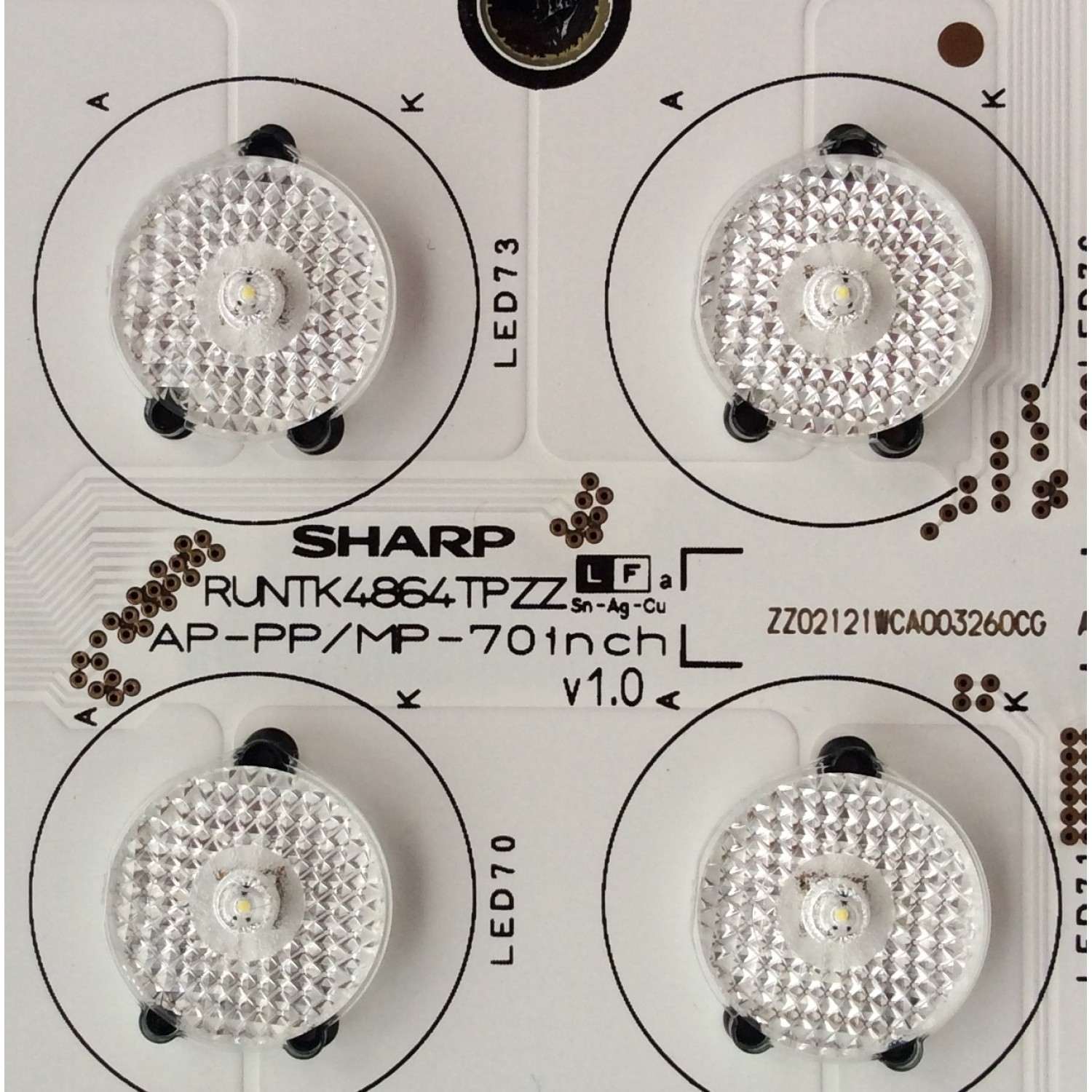 KIT DE LED PARA TV (6 PIEZAS) / SHARP LK695D3GW10Z / RUNTK4864TPZZ / AP-PP/MP-70inch / MODELO PRO-70X5FD - Imagen 3