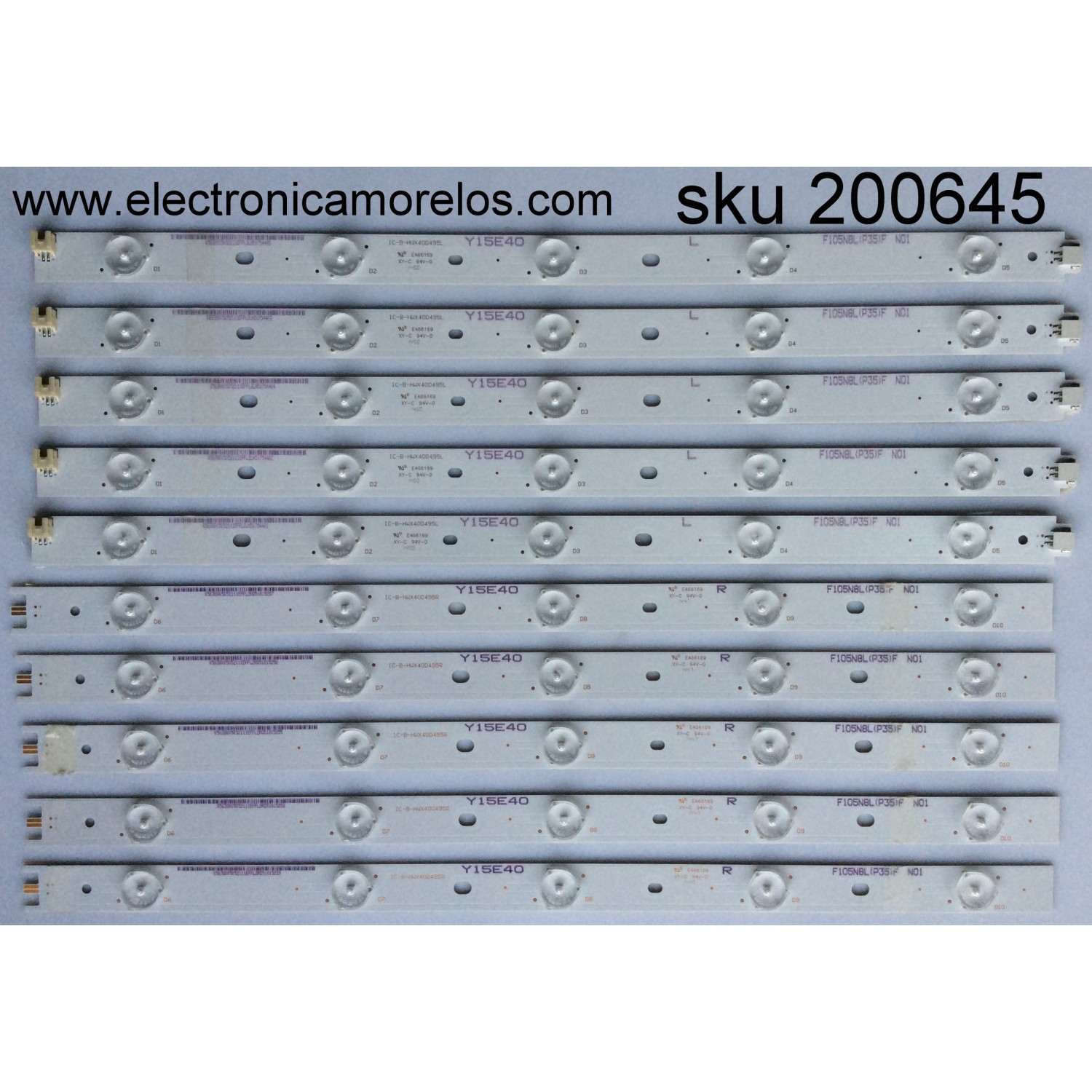 KIT DE LEDS PARA TV VIZIO ORIGINAL 10 PIEZAS / NUMERO DE PARTE IC-B-HWX40D495L / IC-B-HWX40D495R / 05638005052111 / 05638015011131 / E466169 / PANEL LSC400HN02-602 / LSC400HM10-S01 / MODELO E40-C2 / E40-C2 LWZQSFAR