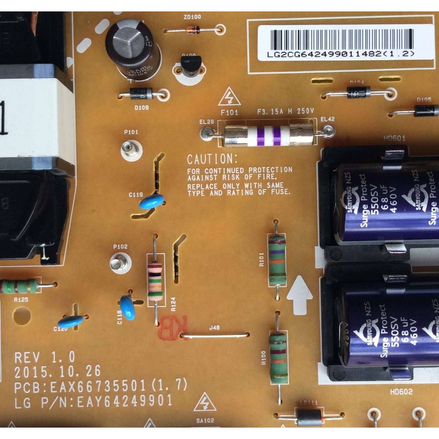 FUENTE DE PODER LG / EAY64249901 / EAX66735501(1.7) / LGP6065-16UL6 / 64249901 / MODELO 60UH7700-UB.BUSWLJR / PANEL LC600EQF(FJ)(M1) 65UH7700-UB BUSWLJR 60UH7700-UB BUSWLJR - Imagen 2