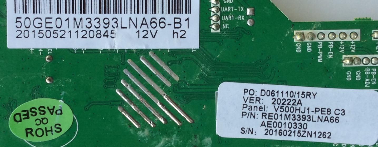 MAIN / RCA 50GE01M3393LNA66-B1 / RE01M3393LNA66 / AE0010330 / A.20.20222---14-0X / MODELO LED50B45RQ / PANEL V500HJ1-PE8-C3-12V	 - Imagen 2