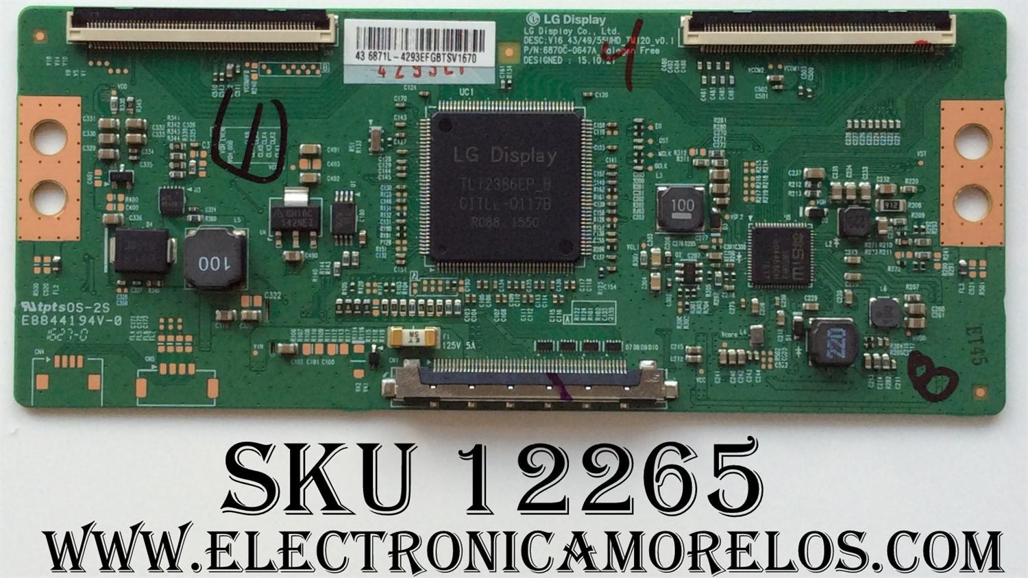 T-CON / LG 6871L-4293E / 6870C-0647A / 4293E / MODELO 43UH6100-UH.BUSWLOR / PANEL NC430DGE-SADP3	