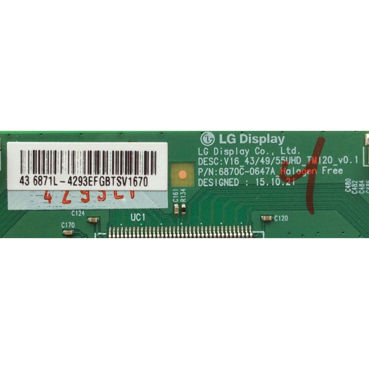 T-CON / LG 6871L-4293E / 6870C-0647A / 4293E / MODELO 43UH6100-UH.BUSWLOR / PANEL NC430DGE-SADP3	 - Imagen 2