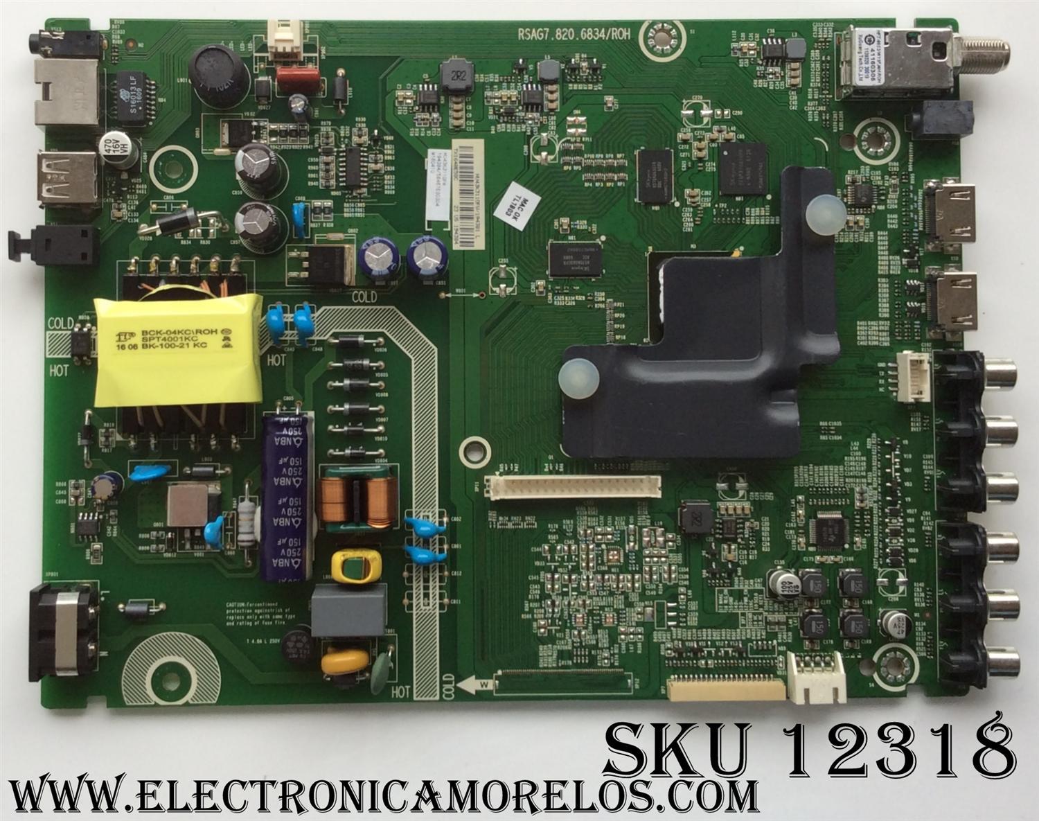 MAIN FUENTE (COMBO) PARA TV HISENSE·SMART TV FHD / NUMERO DE PARTE 194381 / RSAG7.820.6834/ROH / HU43K3110FW / 194384 / PANEL HD426DF-B52 / MODELO 43H5C