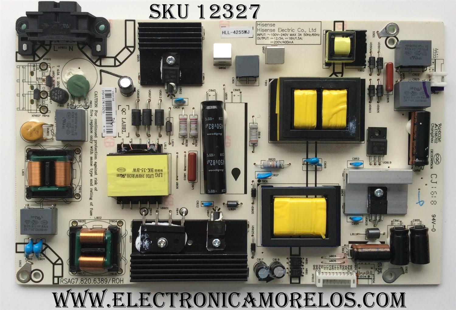FUENTE DE PODER / SHARP 193136 / RSAG7.820.6389/ROH / HLL-4255WJ / MODELO LC-40N5000U / PANEL HD400DF-E34	