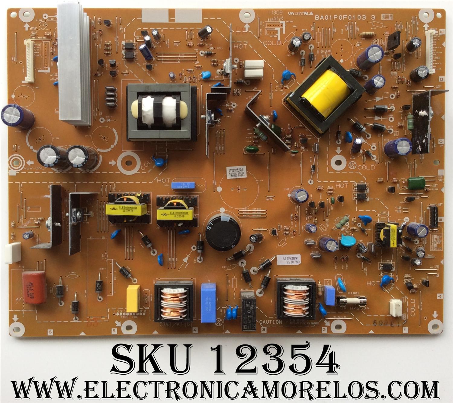FUENTE DE PODER / MAGNAVOX A17PCMPW / A17PC-MPW / BA01P0F0103 3 / SUSTITUTA A01PEMPW-001 / MODELO 40MF401B/F7 / PANEL LTA400HM09-C04	