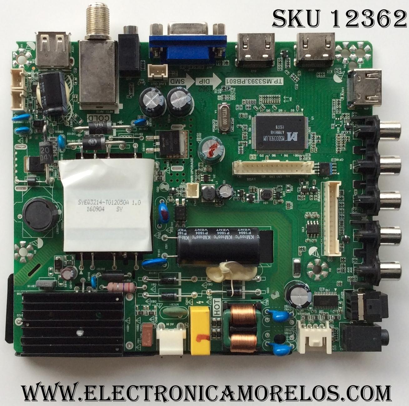 MAIN / FUENTE / (COMBO) / ELEMENT L16021362 / SY16090 / TP.MS3393.PB801 / MODELO ELEFW3916 / PANEL T390XVN01.0	