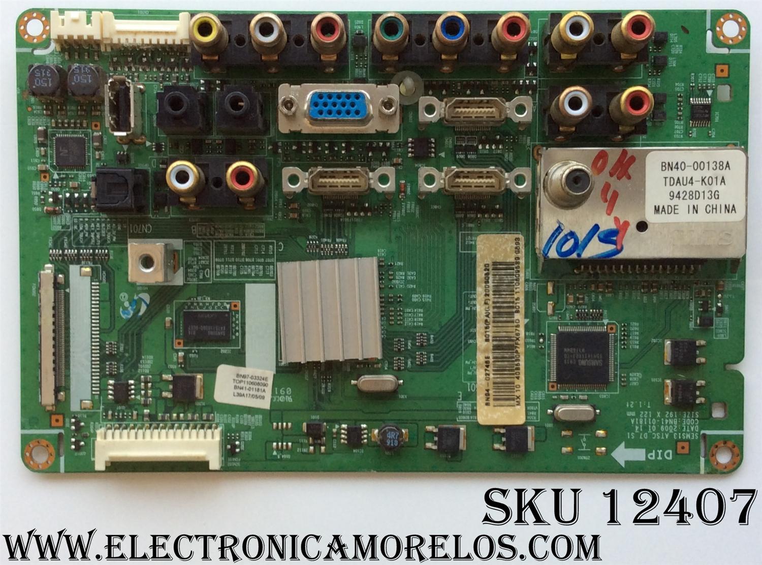 MAIN  PARA TV  SAMSUNG BN94-02746E / BN41-01181A / BN97-03324E / MODELO LN40B530P7FXZA / PANEL LTF400HA08-A03	